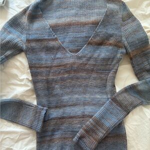 Paloma Wool Striped V-Neck Sweater in Blue and Brown